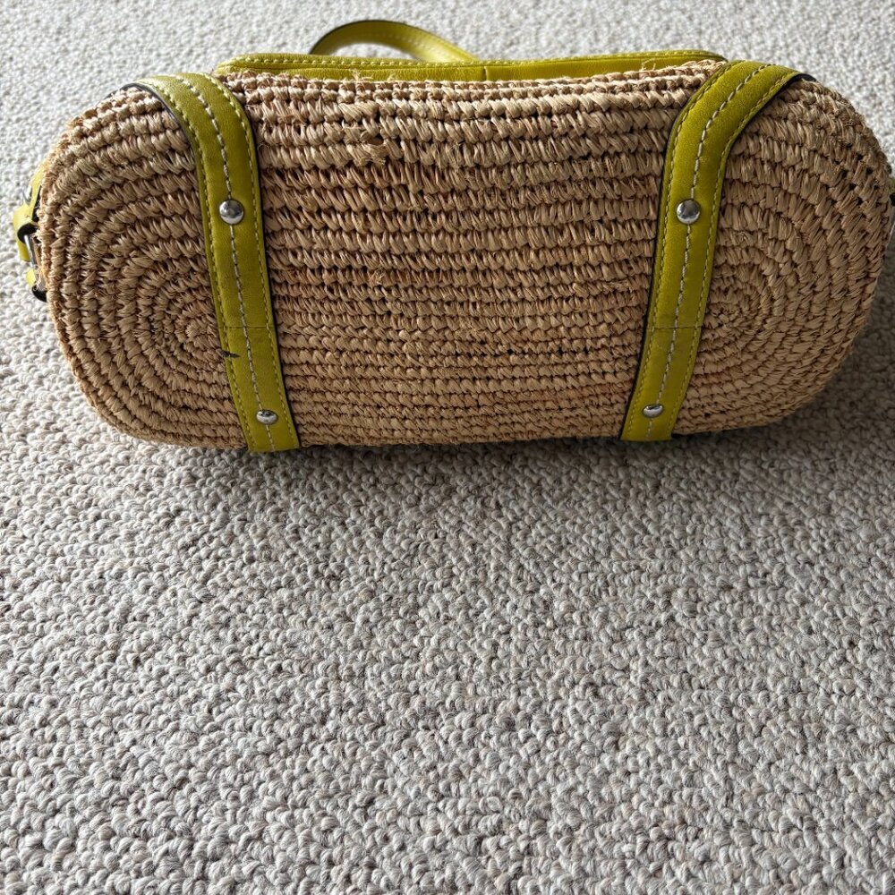 Coach 22904 Vintage Y2K Green Leather + Wicker Raffia Tote Summer Classic Preppy - Picture 11 of 16